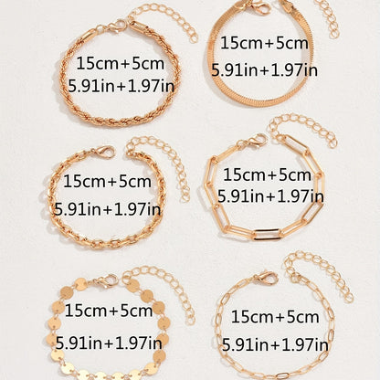 6pcs/set Vintage-Inspired Layered Snake Chain Bracelet Set - Chic Geometric Designs for Women - Stylish Adjustable Fashion Accessory, Perfect Gift