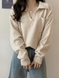 xakxx Casual Simple 6 Colors V-Neck Long Sleeves Sweater Top