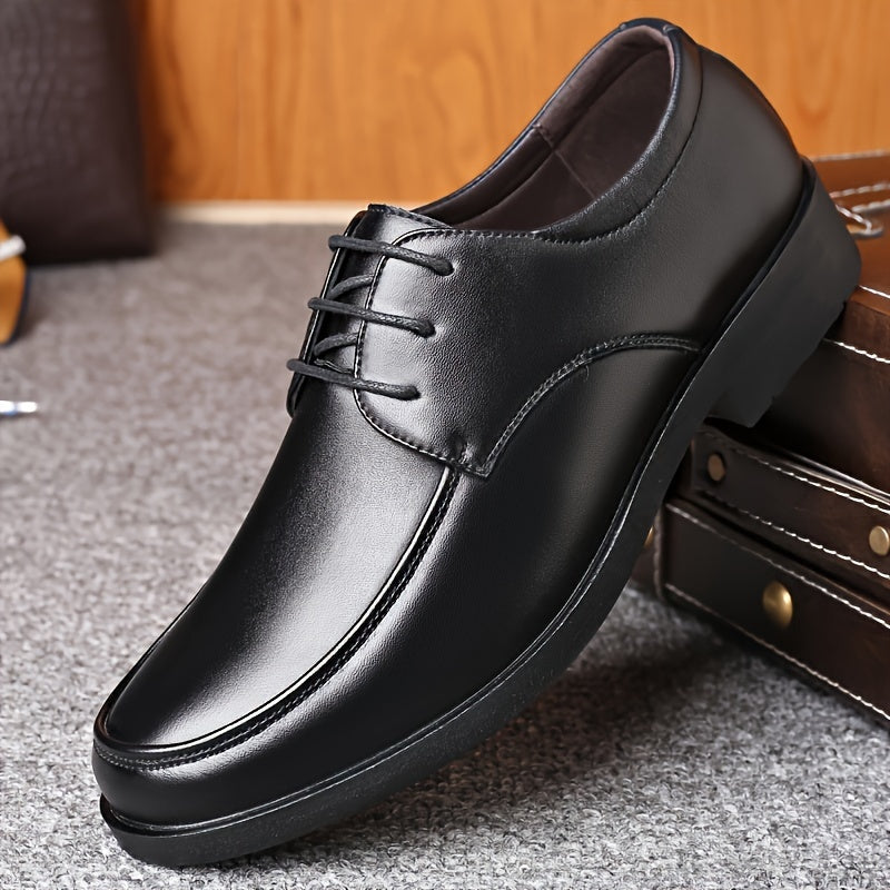 Mens Low-Top PU Derby Shoes - Comfy Non-Slip Rubber Sole, Breathable Lace-Up Design, Durable Walking Shoes for Daily & Casual Occasions