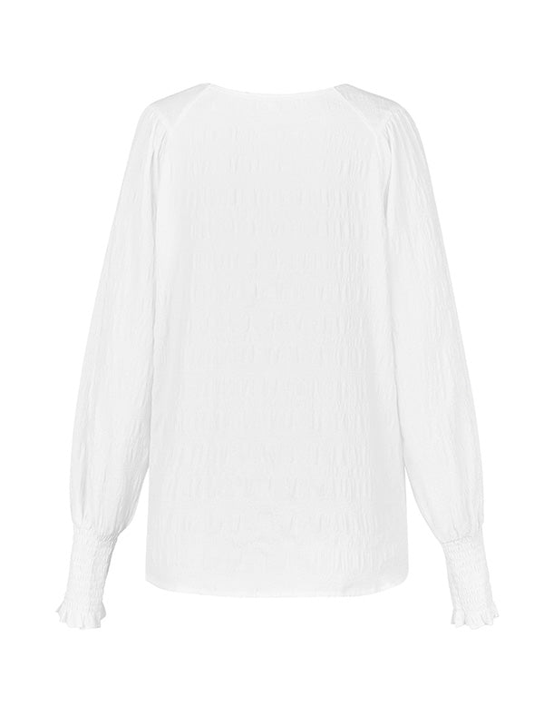 xakxx Long Sleeves Loose Elasticity Solid Color Split-Joint Round-Neck T-Shirts Tops