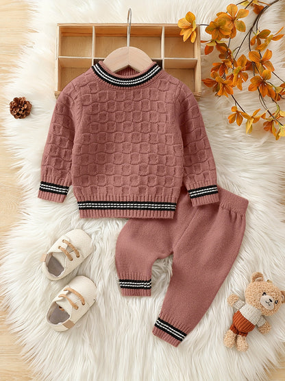 Baby Boy Autumn And Winter Basic Knitted Sweater Set, Kids Pants Pullover Top Set Casual Clothes