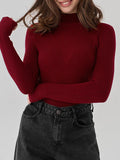 xakxx Long Sleeves Skinny Solid Color Split-Joint High Neck Sweater Tops