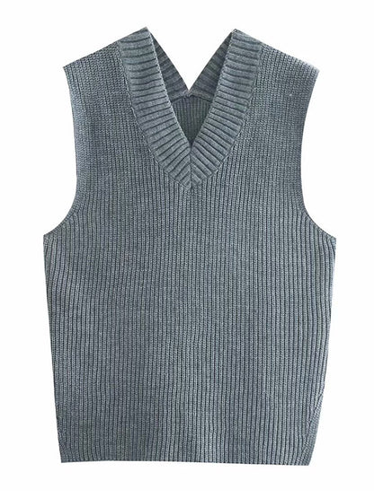 xakxx 4 Colors V-Neck Simple Split-Side Sleeveless Knitted Vest