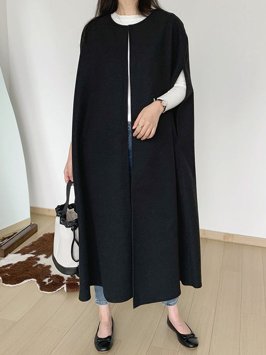 xakxx Loose Sleeveless Solid Color Round-Neck Cape Outerwear