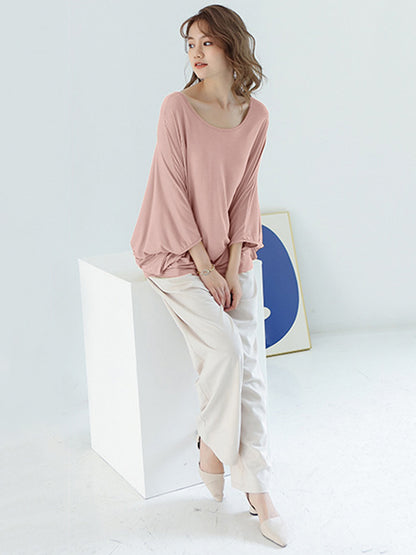 xakxx Vintage Loose Round-Neck Batwing Sleeves Shirts