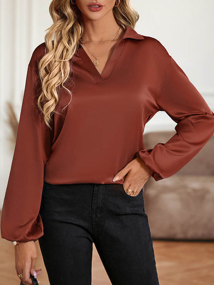 xakxx High-low Long Sleeves Backless Elasticity Hollow Knot Solid Color V-neck T-Shirts Tops