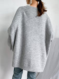 xakxx Stretch Mohair-Blend Balloon Sleeves Loose Solid Round-Neck Sweater Tops
