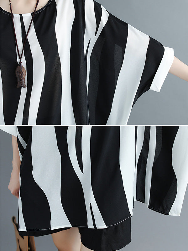 xakxx Original Chiffon Batwing Sleeves Striped Shirts Tops