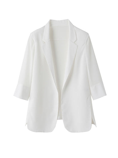 xakxx Long Sleeves Loose Solid Color Split-Side Sun Protection Notched Collar Blazer Outerwear