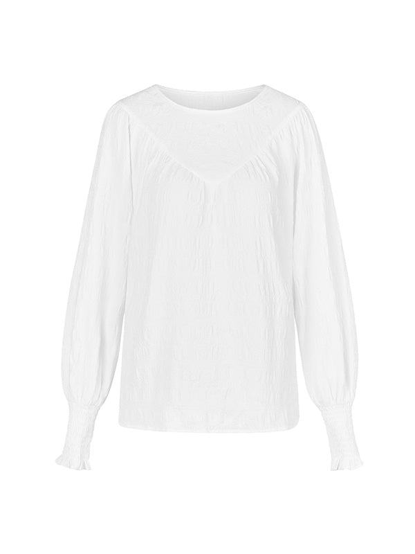 xakxx Long Sleeves Loose Elasticity Solid Color Split-Joint Round-Neck T-Shirts Tops