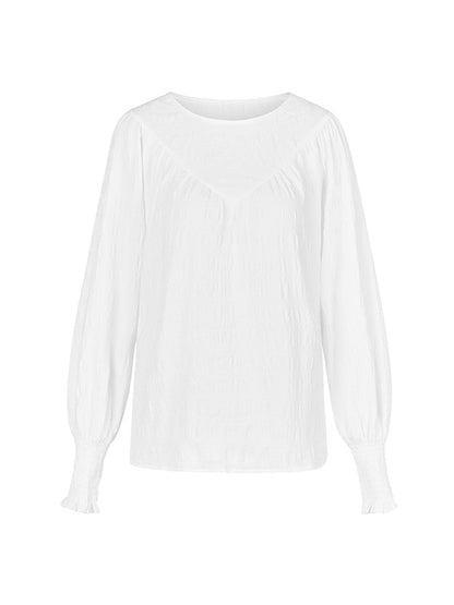 xakxx Long Sleeves Loose Elasticity Solid Color Split-Joint Round-Neck T-Shirts Tops