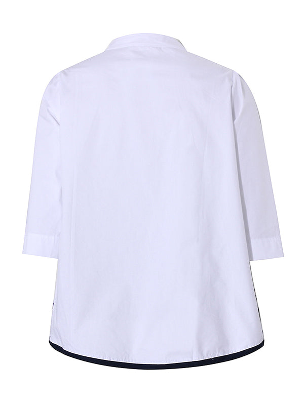 xakxx Casual Three-Quarter Sleeves Loose Embroidered Stand Collar Blouses&Shirts Tops