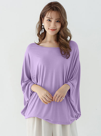 xakxx Vintage Loose Round-Neck Batwing Sleeves Shirts