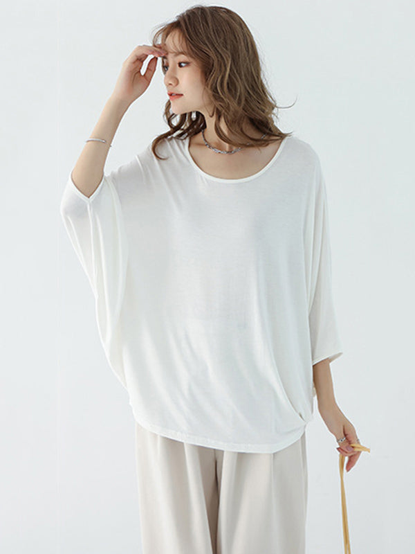 xakxx Vintage Loose Round-Neck Batwing Sleeves Shirts