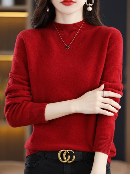 xakxx Office Long Sleeves Solid Color High-Neck Sweater Tops Pullovers