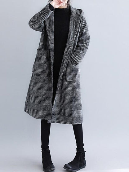 xakxx Loose Plaid Woolen Hood Coat