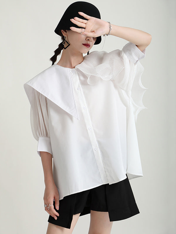 xakxx Stylish Asymmetric Split-Joint Falbala With Belted Half Sleeves Blouses