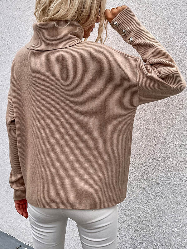 xakxx Casual Loose Solid Color High-Neck Long Sleeves Knitwear