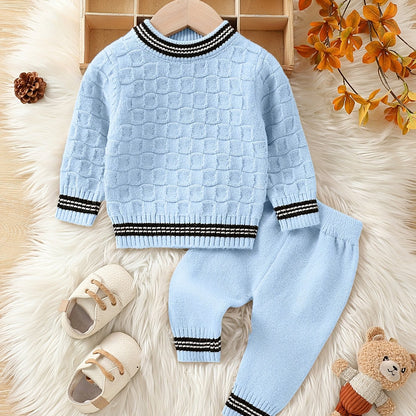 Baby Boy Autumn And Winter Basic Knitted Sweater Set, Kids Pants Pullover Top Set Casual Clothes