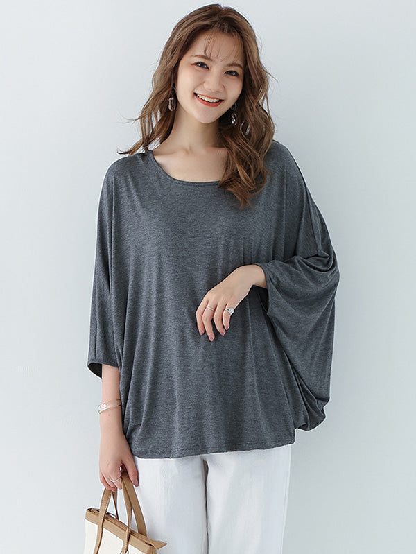 xakxx Vintage Loose Round-Neck Batwing Sleeves Shirts