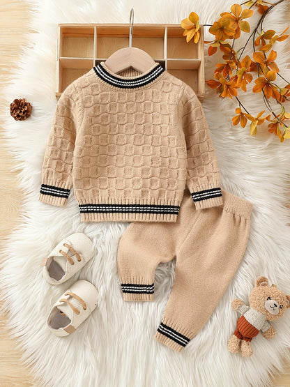 Baby Boy Autumn And Winter Basic Knitted Sweater Set, Kids Pants Pullover Top Set Casual Clothes