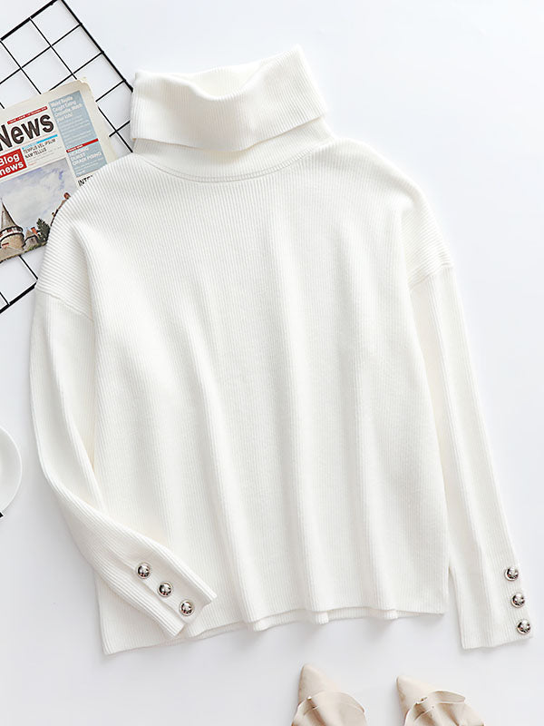 xakxx Casual Loose Solid Color High-Neck Long Sleeves Knitwear