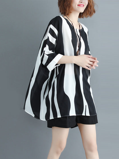 xakxx Original Chiffon Batwing Sleeves Striped Shirts Tops