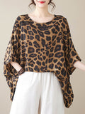 xakxx Batwing Sleeves Loose Leopard Round-Neck T-Shirts Tops