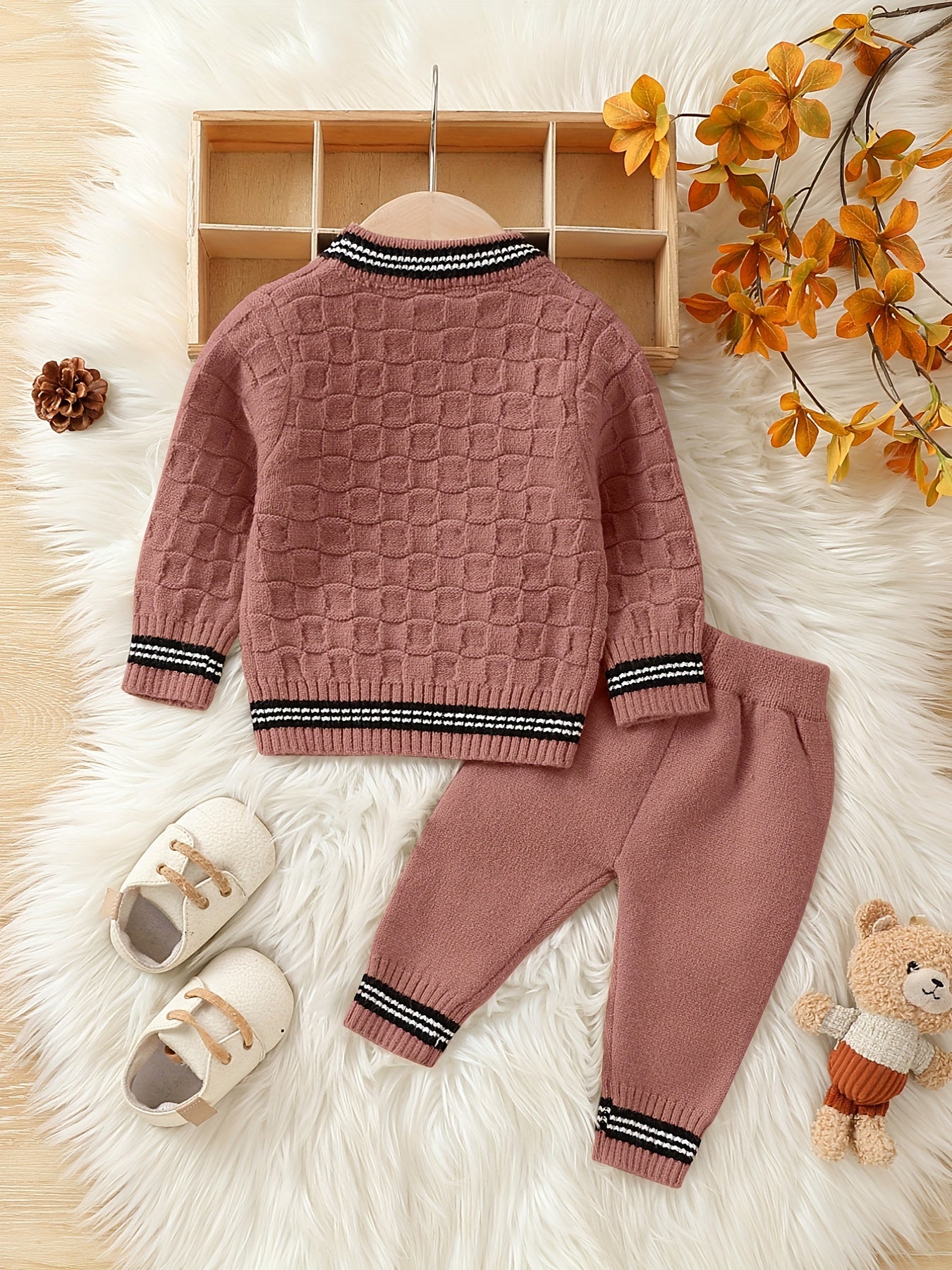 Baby Boy Autumn And Winter Basic Knitted Sweater Set, Kids Pants Pullover Top Set Casual Clothes