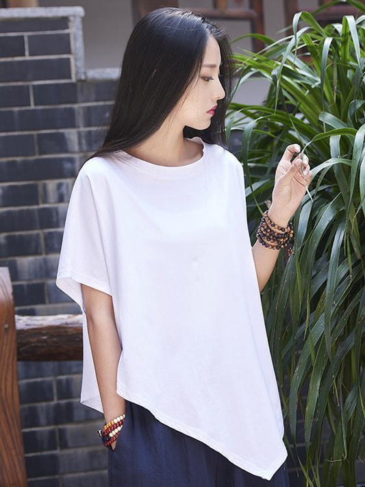 xakxx Asymmetric Retro Ramie Cotton Tops