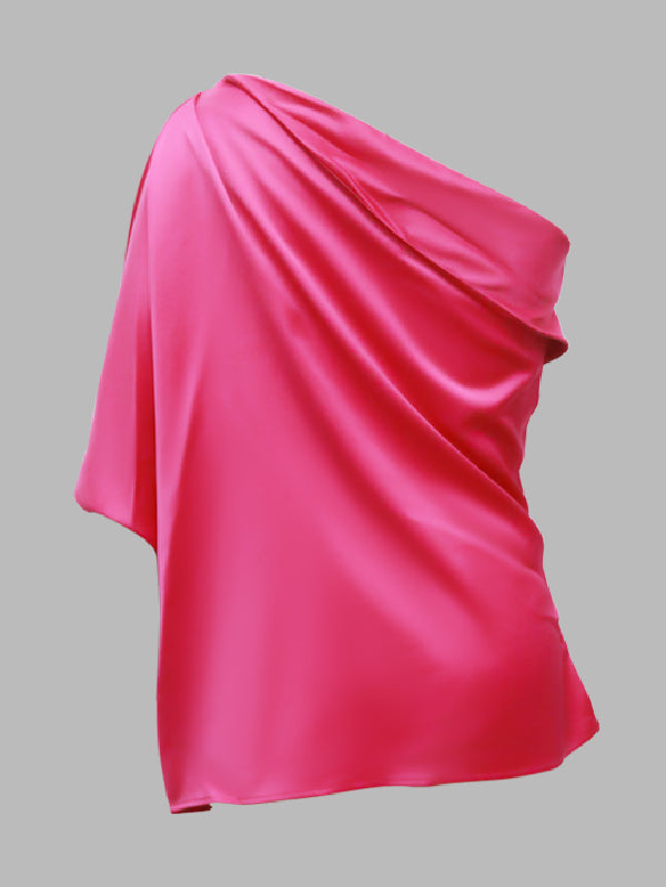 xakxx Urban Loose One-Shoulder Fuchsia Shirt Top