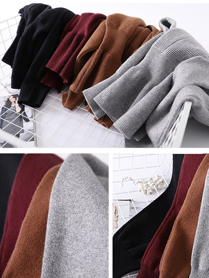 xakxx Casual Long Sleeves Solid Color Boat Neck Tunic Sweater Tops