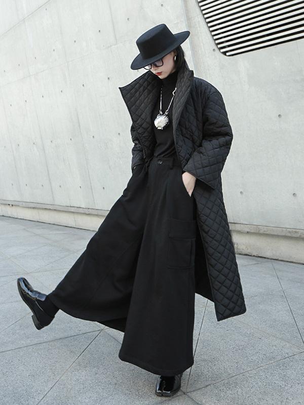 xakxx Black Rhombic Split-Side High Collar Long Coat