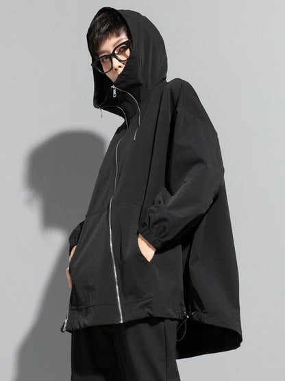 xakxx Fashion Irregularity Loose Solid Color Zipper Hooded Outerwear