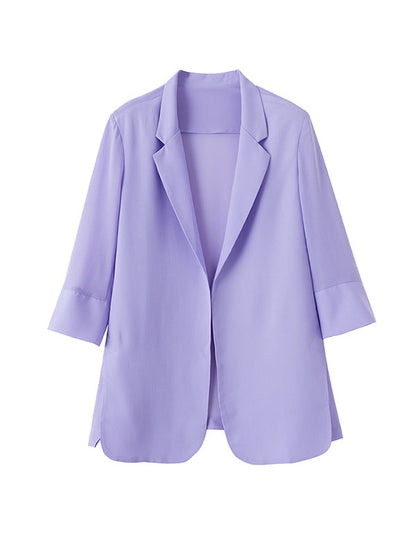 xakxx Long Sleeves Loose Solid Color Split-Side Sun Protection Notched Collar Blazer Outerwear