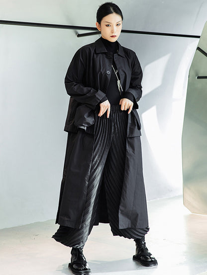 xakxx Loose Split-Joint Black False Two Trench Coat