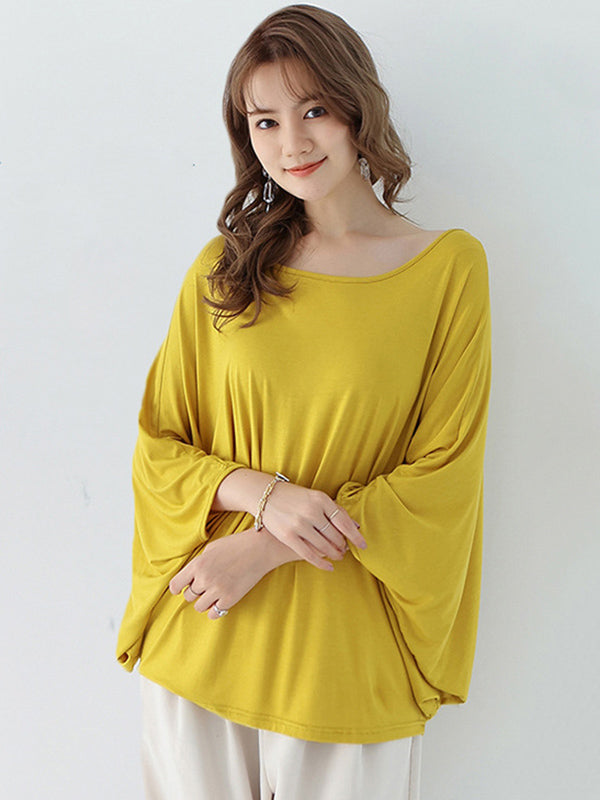 xakxx Vintage Loose Round-Neck Batwing Sleeves Shirts