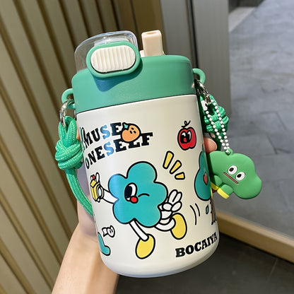 1pc Cartoon Pattern Vacuum Flask - Durable Stainless Steel Insulated Travel Thermal Cup for Hot and Cold Beverages - Unique Gift Option with Doll or Purse, Perfect for Summer and Winter, Travel and Outdoor Activities