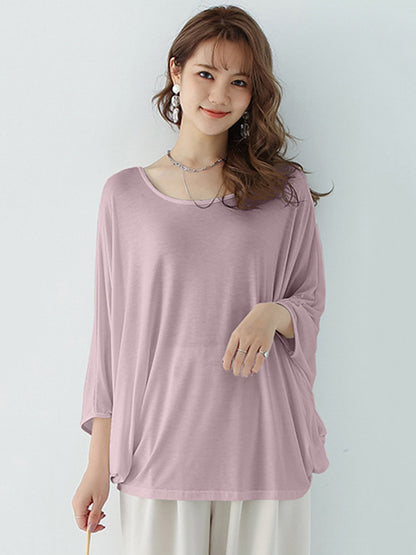 xakxx Vintage Loose Round-Neck Batwing Sleeves Shirts