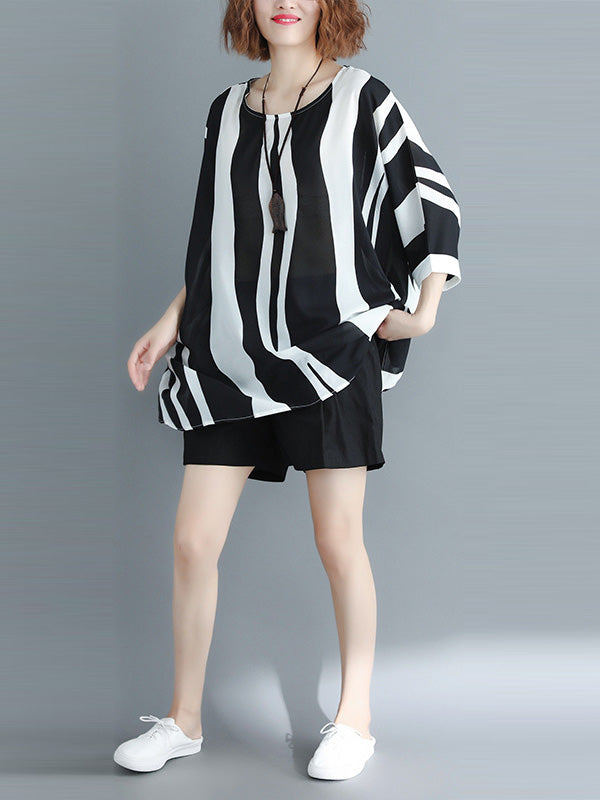 xakxx Original Chiffon Batwing Sleeves Striped Shirts Tops