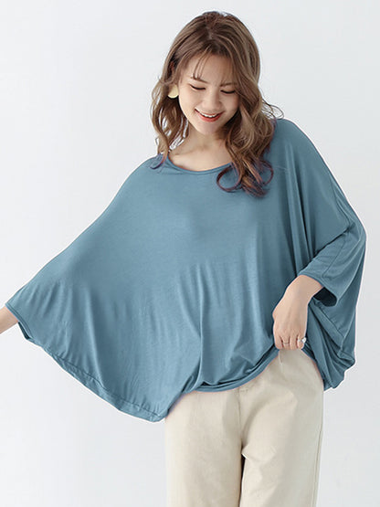 xakxx Vintage Loose Round-Neck Batwing Sleeves Shirts