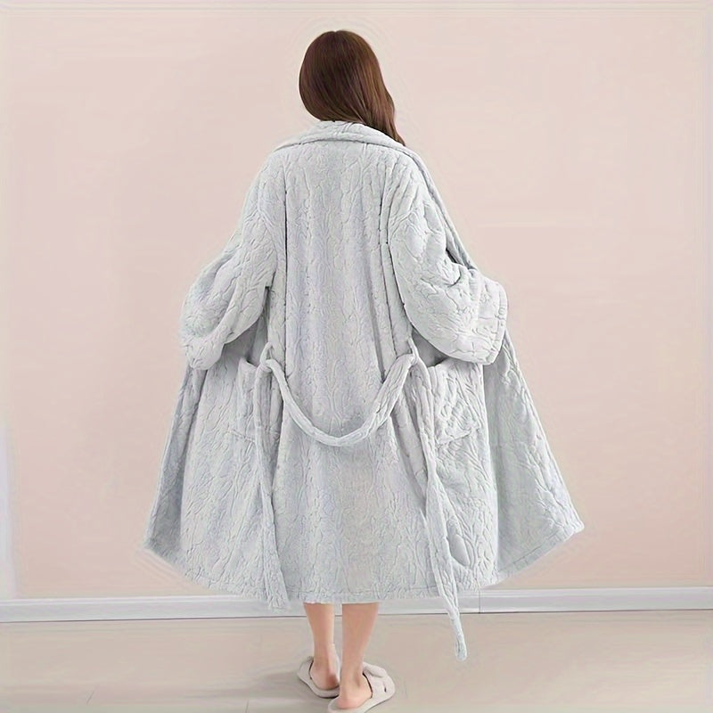 Ultra-Soft Coral Fleece Jacquard Bathrobe - Thick, Absorbent & Cozy Long Robe for Men and Women, Perfect Thanksgiving Gift