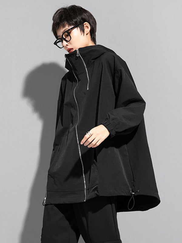 xakxx Fashion Irregularity Loose Solid Color Zipper Hooded Outerwear