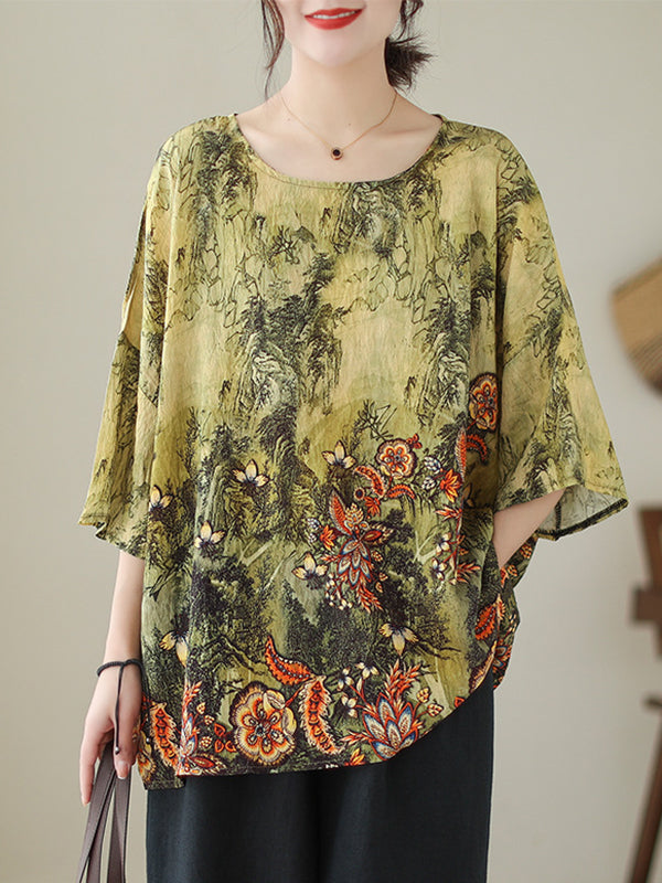 xakxx Loose Short Sleeves Printed Round-Neck T-Shirts Tops