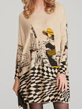 xakxx Vintage Loose Printed Split-Joint Sweater