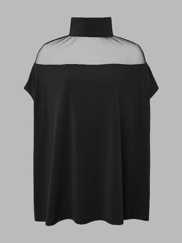 Xakxx - Batwing Sleeves See-Through High-Neck Blouses&Shirts Tops