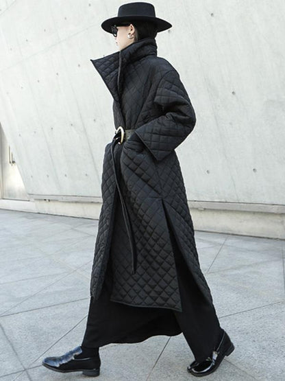 xakxx Black Rhombic Split-Side High Collar Long Coat