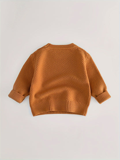 Baby's Solid Color Jacquard Sweater, Knitted Long Sleeve Top, Toddler & Infant Boy's Clothing For Fall Winter