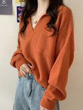 xakxx Casual Simple 6 Colors V-Neck Long Sleeves Sweater Top