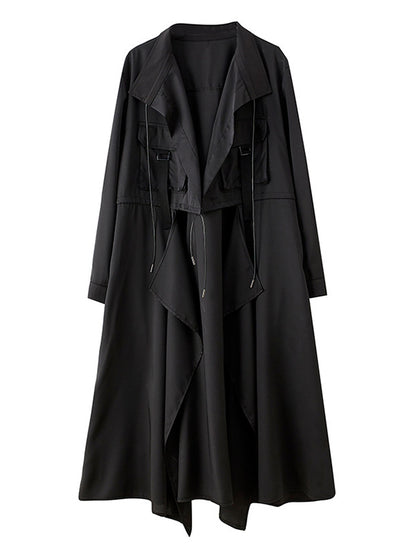 xakxx Loose Long Sleeves Drawstring Split-Joint Lapel Trench Coats